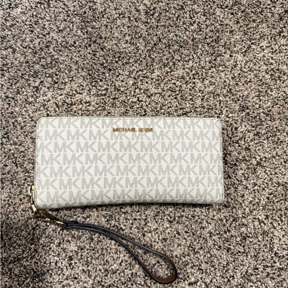 Michael Kors Monogram Wristlet in Cream and Brown